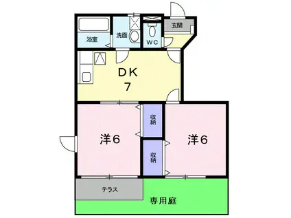 シーカン(2DK/1階)の間取り写真