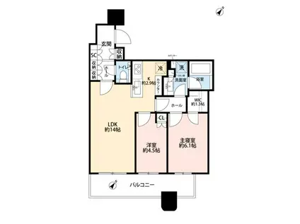 パークタワー勝どきサウス(2LDK/28階)の間取り写真
