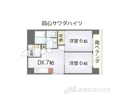 同心サワダハイツ(2DK/2階)の間取り写真