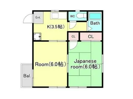 ザ・プレインズハウスC棟(2K/1階)の間取り写真