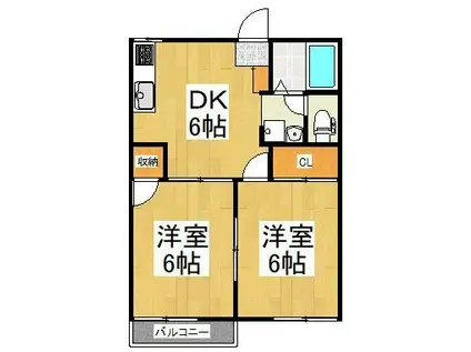 ヒカリハイツA棟(2DK/2階)の間取り写真