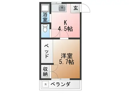 ハイツヤヨイ(1DK/2階)の間取り写真