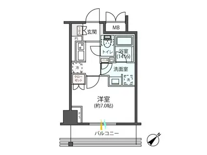 リージア海老名ビナフロント(1K/6階)の間取り写真