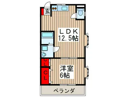 ヴェルドミール小峰(1LDK/2階)の間取り写真