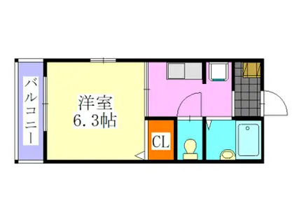 ハイネス津田沼(1K/2階)の間取り写真