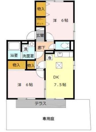 コンフォート春日(2DK/1階)の間取り写真