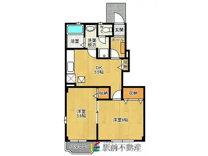 ミレエジュ泉B(2DK/1階)の間取り写真