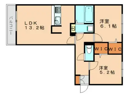 ラ・ルート若宮(2LDK/2階)の間取り写真