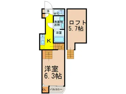 ハーモニーテラス白金(1SK/2階)の間取り写真