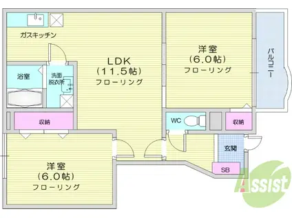 クレストール船迫Ⅱ(2LDK/1階)の間取り写真