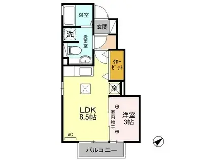 グランモア楓(1LDK/1階)の間取り写真