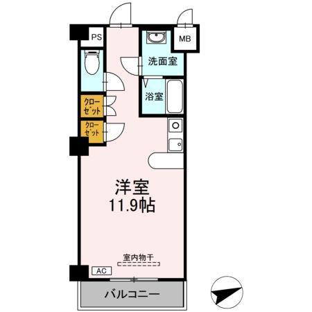 フェリオ甲府上石田(ワンルーム/4階)の間取り写真