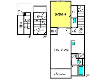 ケントクI(1LDK/3階)の間取り写真
