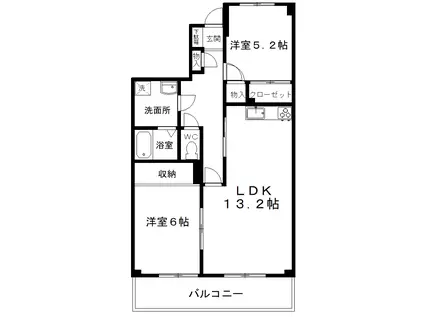 ビューイーストヒルズ(2LDK/5階)の間取り写真