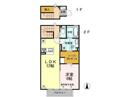 ペ ピュール(1LDK/2階)の間取り写真