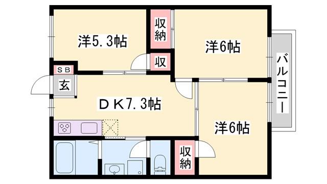 玲巧ーハイツ1(3DK/2階)の間取り写真