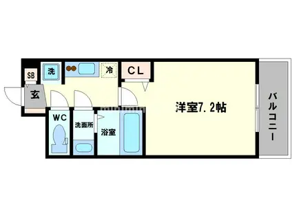 スプランディッド難波サウス(1K/2階)の間取り写真