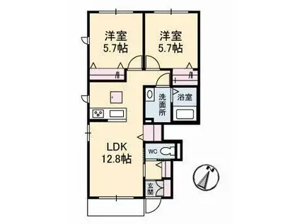 ブラン・ペーシュII(2LDK/1階)の間取り写真