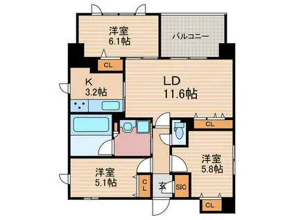 グランレブリー押小路高倉(3LDK/4階)の間取り写真