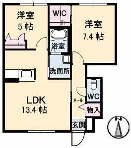 シャーメゾン エメ A・B棟(2LDK/1階)の間取り写真