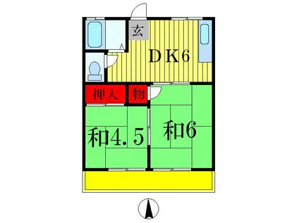 アローハイツA・B(2DK/2階)の間取り写真
