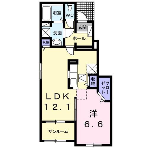 FRANC FRANC椿B(1LDK/1階)の間取り写真
