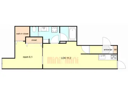 神戸市中央区旭通2丁目ヘーベルメゾン(1LDK/1階)の間取り写真