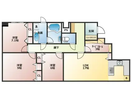 ダイアパレス駅東通(3SLDK/5階)の間取り写真