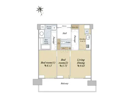 グラングリーン大阪 THE ノース RESIDENCE(2LDK/20階)の間取り写真