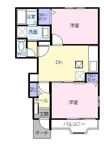 エクセランB(2DK/1階)の間取り写真
