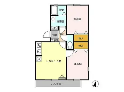 ハイカムールTAKATO(2LDK/1階)の間取り写真