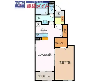 グラスロードII C(1LDK/1階)の間取り写真