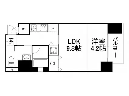 クリスタルブライト天満橋・リバーサイド(1LDK/8階)の間取り写真