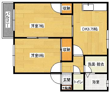 プラネット壱番館(2DK/1階)の間取り写真