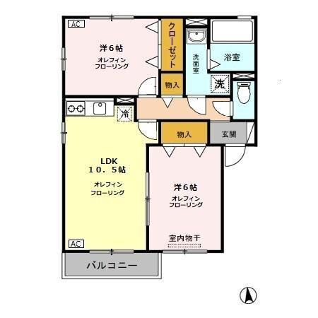 リビングタウン三本柳(2LDK/2階)の間取り写真
