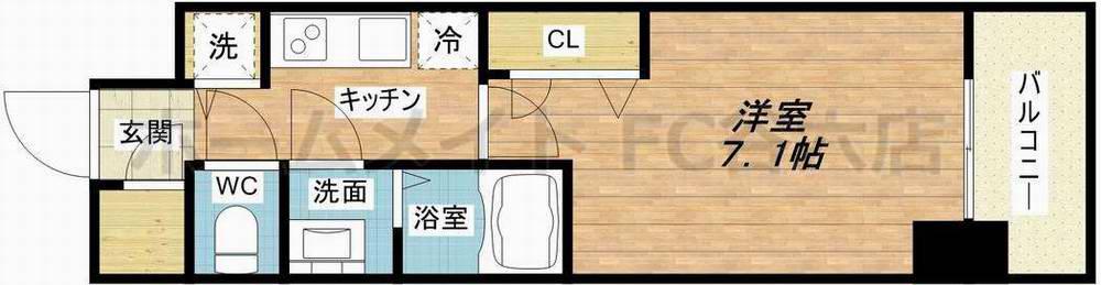 プランドール北浜(1K/2階)の間取り写真