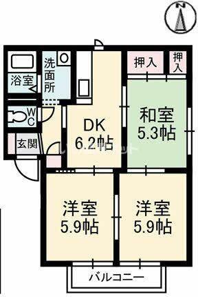 ジュネス・ルミエールA(3DK/1階)の間取り写真