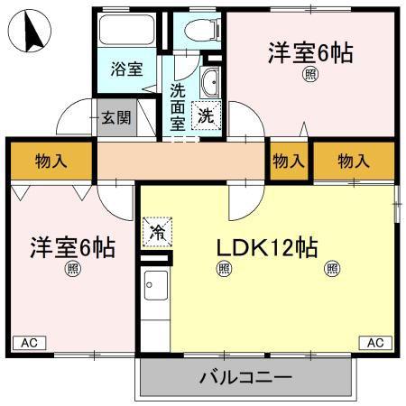 ファミール河野B棟(3DK/1階)の間取り写真