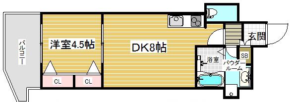 エステムコート三宮駅前Ⅱアデシオン(1LDK/15階)の間取り写真