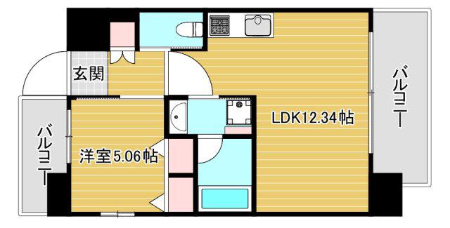 プレジオ阿波座(1LDK/9階)の間取り写真
