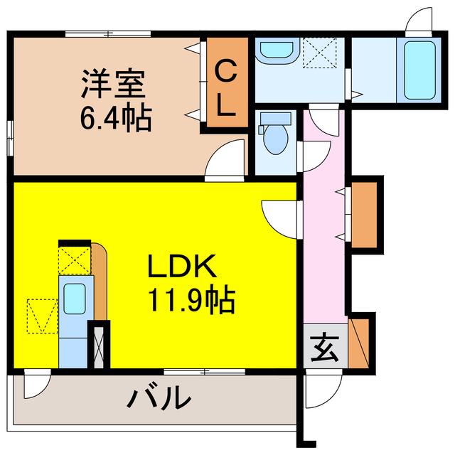 ウィンドバレーA(1LDK/1階)の間取り写真