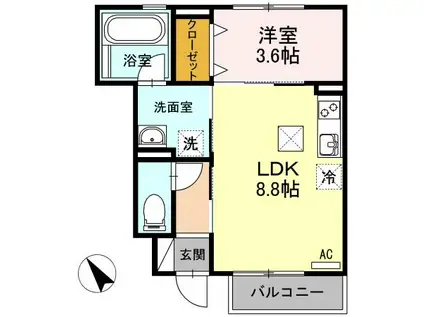 ルミエール(1LDK/1階)の間取り写真