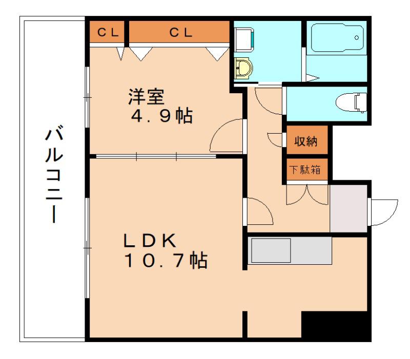 フェリシエ三萩野(1LDK/9階)の間取り写真