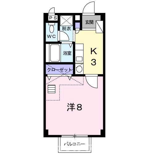 ウィングコートベイロード2(1K/2階)の間取り写真
