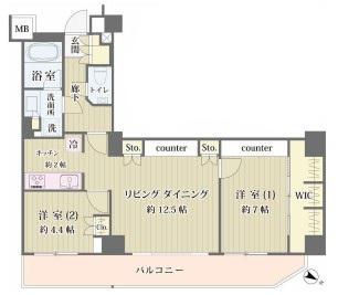IBIS市ヶ谷 アイビス市ヶ谷(2LDK/4階)の間取り写真