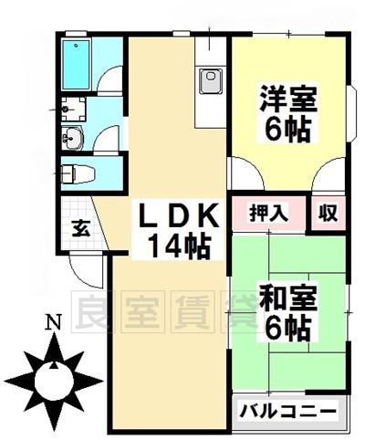 メゾン汐路 PARTII(2LDK/2階)の間取り写真