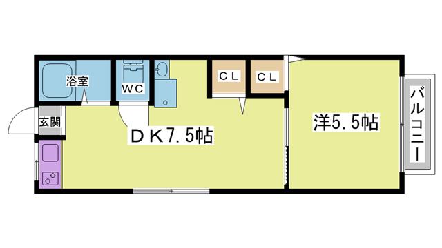 カーサ鈴蘭台II(1DK/1階)の間取り写真