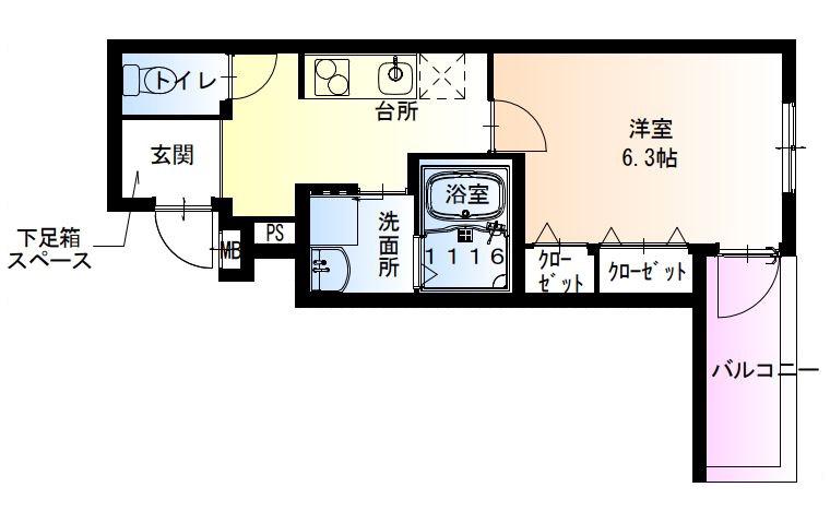 フジパレス沢ノ町駅南(1K/2階)の間取り写真
