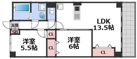 SENSE巽(2LDK/3階)の間取り写真