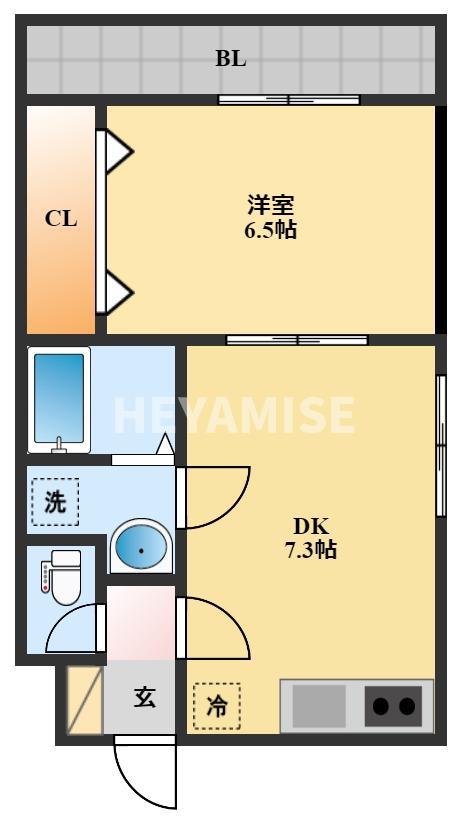 ちぢわマンション(1DK/2階)の間取り写真